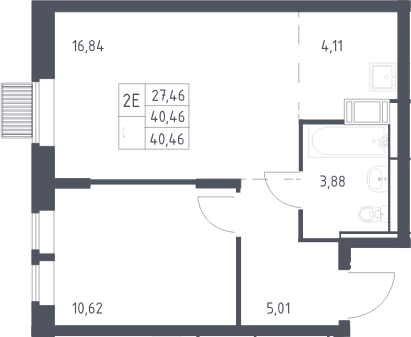 2-комн., 40.46 м², 17/17 этаж, ЖК «Большое Путилково»