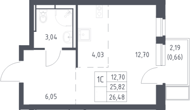 Студия, 25.82 м², 5/12 этаж, ЖК «Новое Видное»
