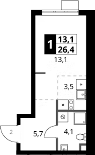 Студия, 26.4 м², 6/16 этаж, ЖК «1-й Ясеневский»