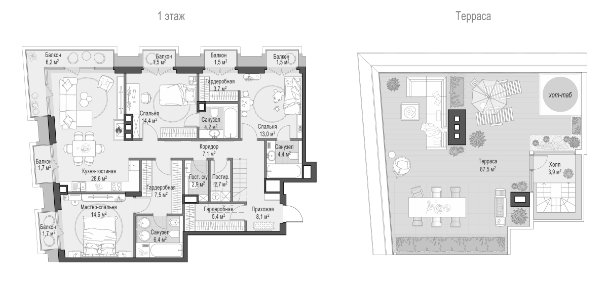 4+ комнаты, 126.37 м², 6/6 этаж, ЖК «Квартал Тишинский бульвар»