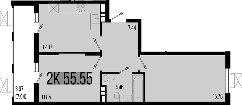 2-комн. квартира, 51.58 м² в ЖК Цветной бульвар — фото 2
