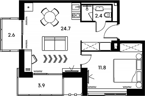 2-комн., 38.9 м², 8/23 этаж, ЖК «Аквилон Сигнал»