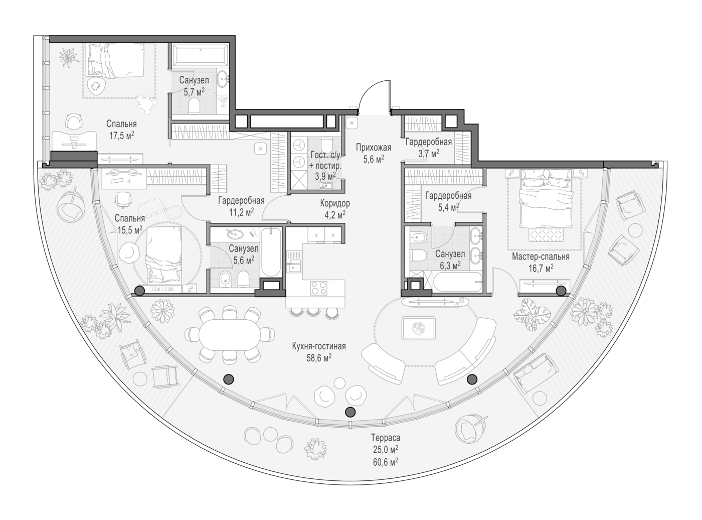 4+ комнаты, 167.4 м², 7/9 этаж, ЖК «Клубный квартал Фрунзенский»