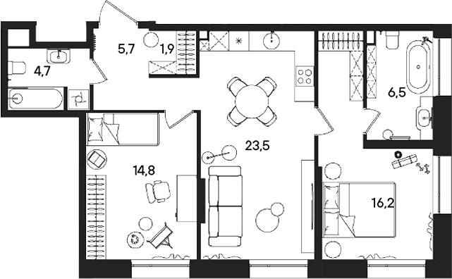 3-комн., 73.3 м², 4/28 этаж, ЖК «СТОУН Райз»