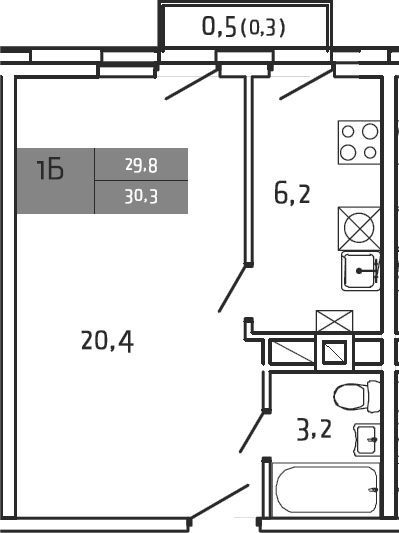 1-комн., 29.8 м², 4/4 этаж, ЖК «Южная Долина»