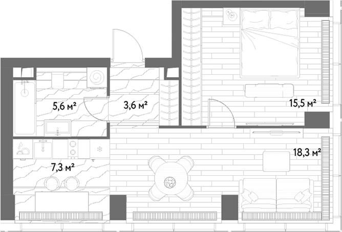 2-комн., 50.3 м², 3/48 этаж, ЖК «С5»