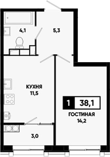 1-комн., 35.1 м², 18/24 этаж, ЖК «Основа. ГК ЮгСтройИнвест. Ставропольский край»