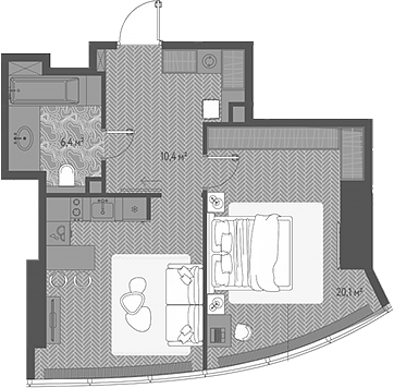 2-комн., 53.8 м², 54/90 этаж, ЖК «ОНЕ»
