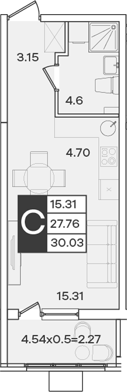 Продается 1-комн. квартира, 27.76 м²