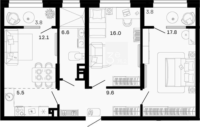 3-комн. квартира, 67.6 м² в ЖК Хозяин Морей — фото 2