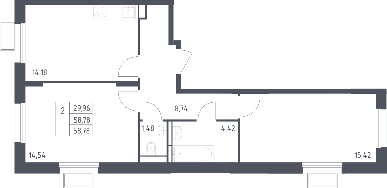 2-комн., 58.78 м², 15/24 этаж, ЖК «Квартал Строгино»