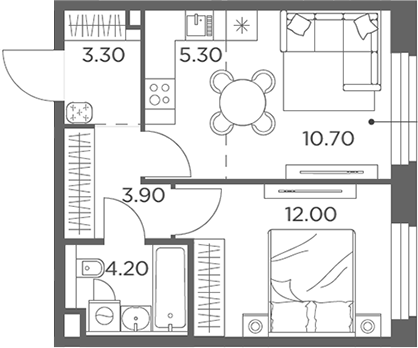2-комн., 39.4 м², 20/23 этаж, ЖК «Белый Град»