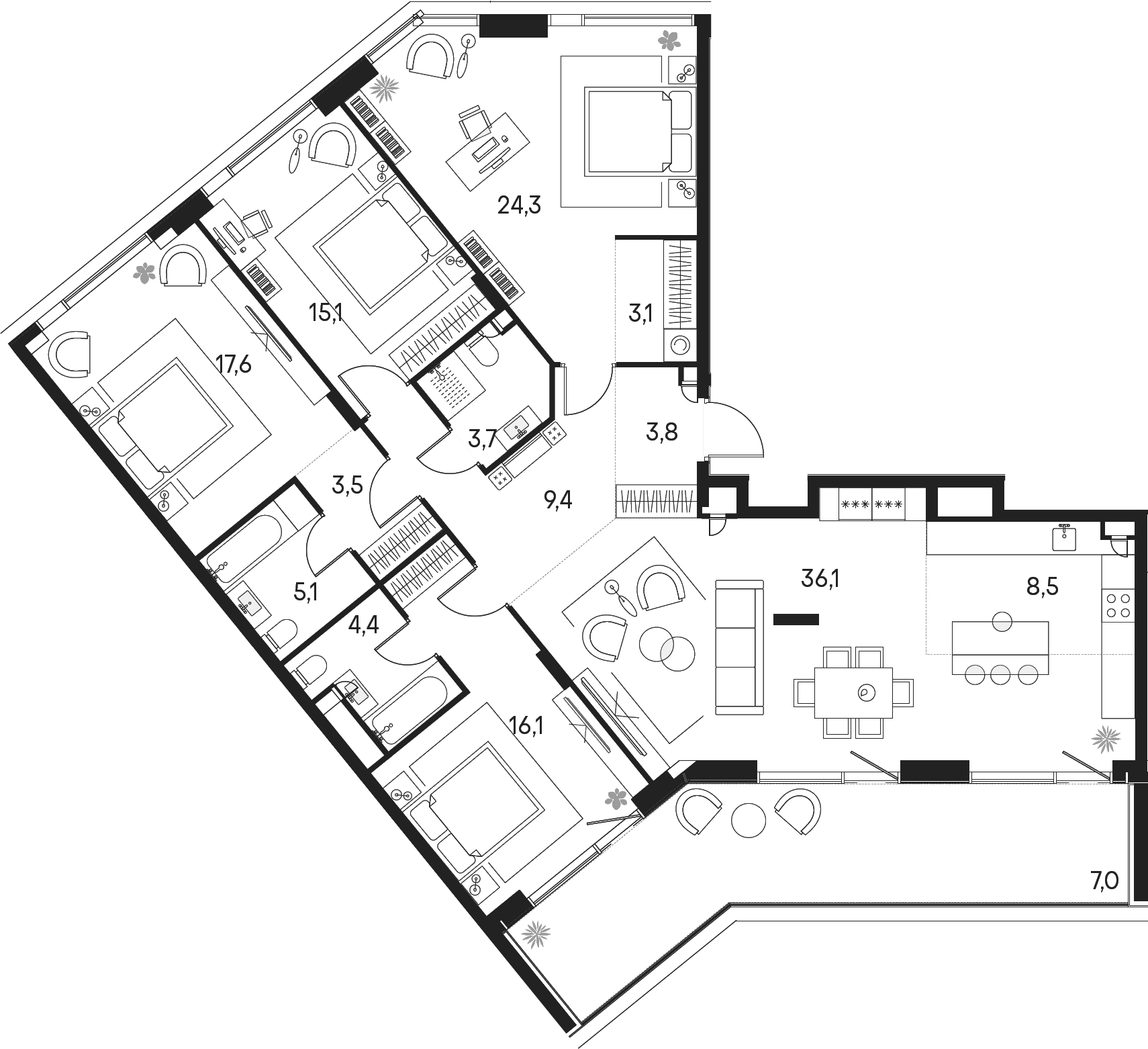 4+ комнаты, 150.7 м², 7/7 этаж, ЖК «Клубный город на реке Примавера»