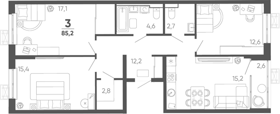 4-комн. квартира, 82.6 м² в ЖК Барса — фото 2