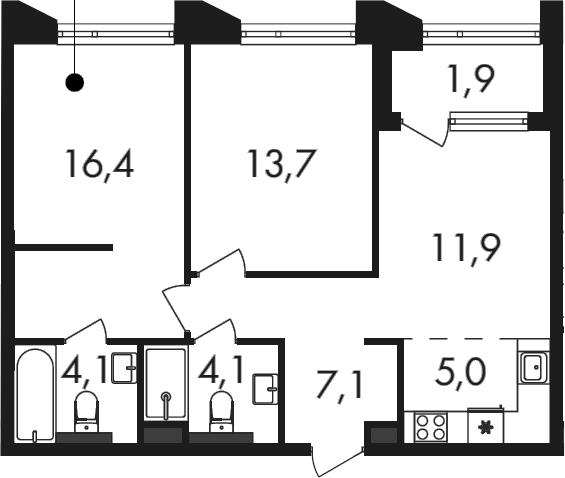 3-комн., 62.3 м², 11/21 этаж, ЖК «Петровский Парк II»