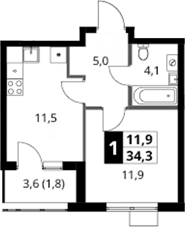 1-комн., 32.5 м², 18/18 этаж, ЖК «1-й Ясеневский»