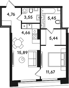 2-комн., 51.42 м², 34/49 этаж, ЖК «СОЛОС»