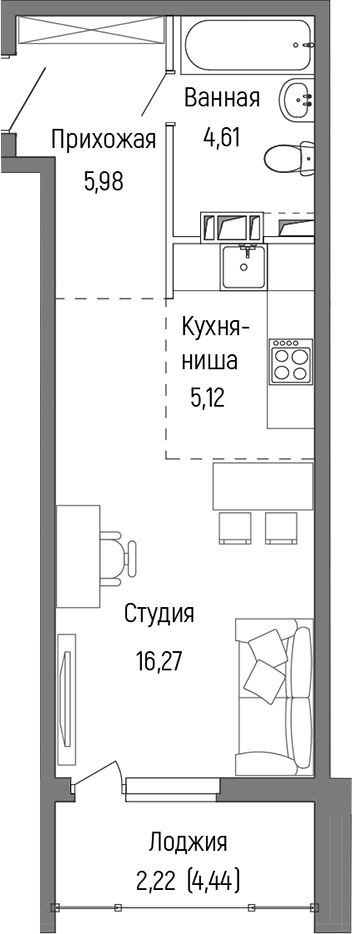 Студия, 31.98 м², 9/9 этаж, ЖК «Рига Хиллс»