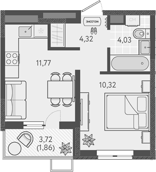 1-комн., 30.44 м², 9/9 этаж, ЖК «Теплые края»