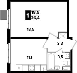 1-комн., 36.4 м², 6/24 этаж, ЖК «Южная Битца»