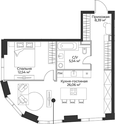 2-комн., 52.53 м², 10/27 этаж, ЖК «Гранд Фили»