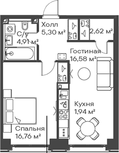 2-комн., 48.11 м², 2/15 этаж, ЖК «Сити Бэй»