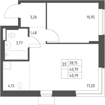 2-комн., 40.79 м², 3/9 этаж, ЖК «Подольские кварталы»
