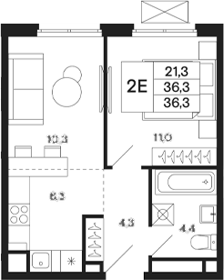 2-комн., 36.3 м², 5/5 этаж, ЖК «Базаева 11»