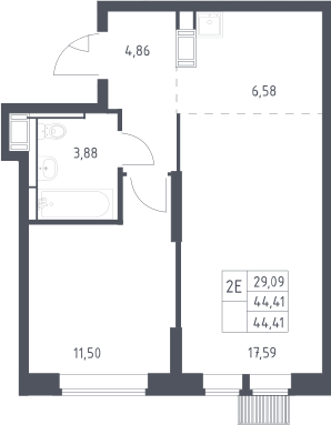 2-комн., 44.41 м², 8/25 этаж, ЖК «Большое Путилково»