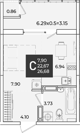Студия квартира, 22.67 м² в ЖК Образцово — фото 2