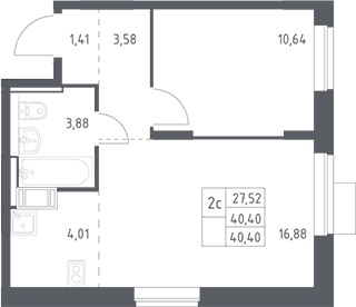 2-комн., 40.4 м², 10/12 этаж, ЖК «Пятницкие Луга»