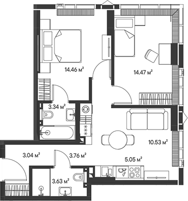 3-комн., 58.28 м², 36/47 этаж, ЖК «Джойс»