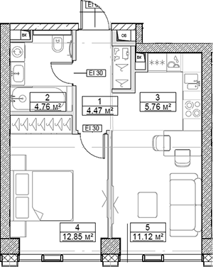 2-комн., 38.96 м², 10/48 этаж, ЖК «Сити Бэй»