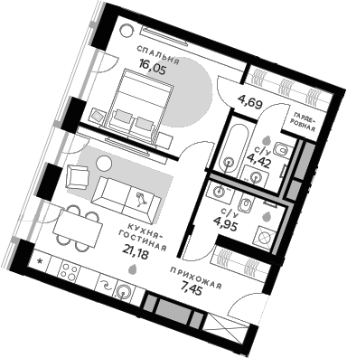 1-комн., 58.74 м², 4/12 этаж, ЖК «СберСити»