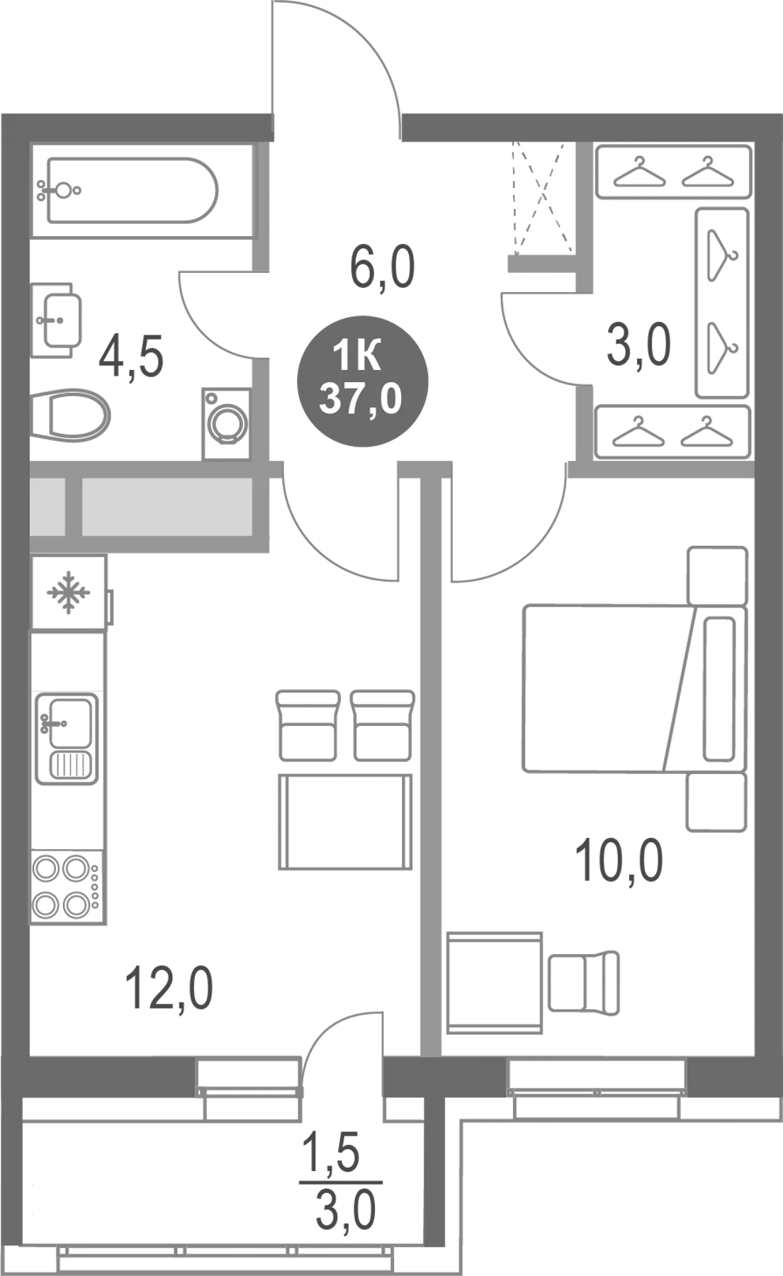 1-комн., 35.5 м², 6/25 этаж, ЖК «Котельники парк»