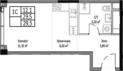 Студия, 29.5 м², 31/35 этаж, ЖК «Мираполис»