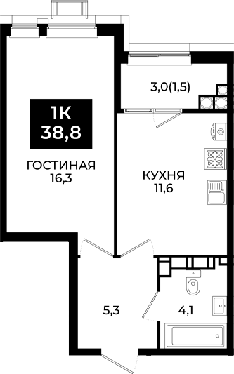1-комн. Первый. ГК ЮгСтройИнвест