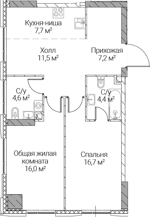 3-комн., 68.1 м², 5/36 этаж, ЖК «СЕЗАР СИЛИКА»