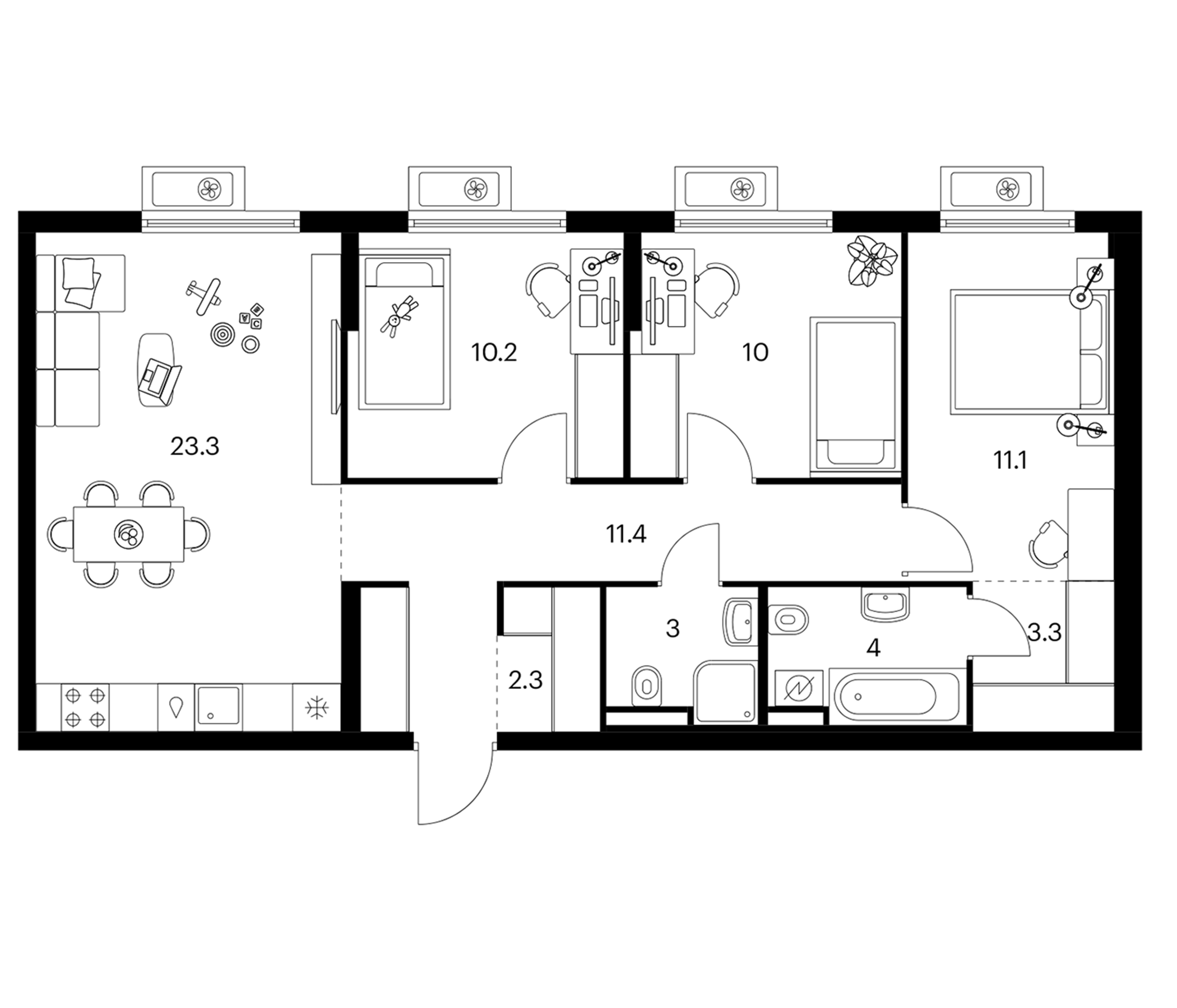 3-комн., 78.6 м², 10/15 этаж, ЖК «Белая Дача парк»