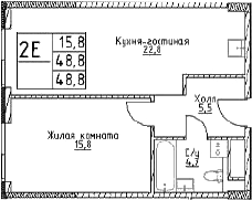 2-комн., 48.8 м², 24/29 этаж, ЖК «Наметкин Тауэр»