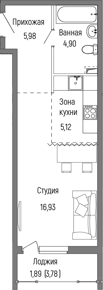 Студия, 32.93 м², 2/9 этаж, ЖК «Рига Хиллс»
