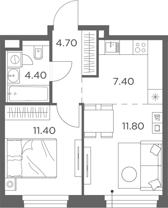 2-комн., 39.7 м², 20/23 этаж, ЖК «Белый Град»