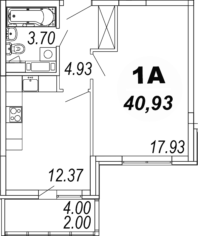 1-комн., 38.93 м², 4/4 этаж, ЖК «Шолохово»
