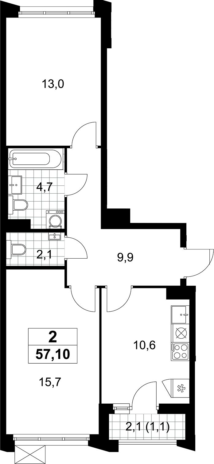 2-комн., 56 м², 7/11 этаж, ЖК «Деснаречье»