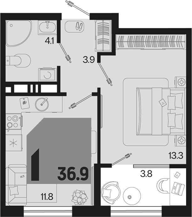 1-комн., 33.1 м², 8/9 этаж, ЖК «Первое место» — фото 2