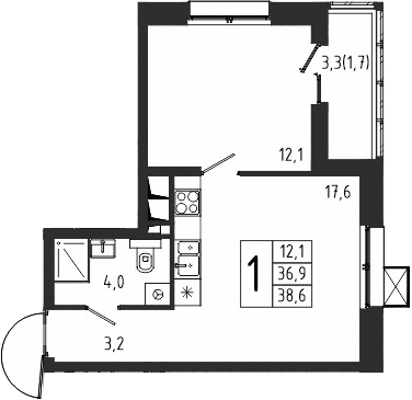 1-комн., 36.9 м², 4/10 этаж, ЖК «Берег»