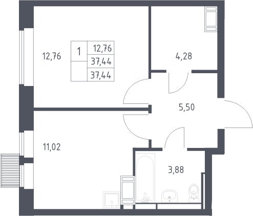 1-комн., 37.44 м², 16/17 этаж, ЖК «Большое Путилково»