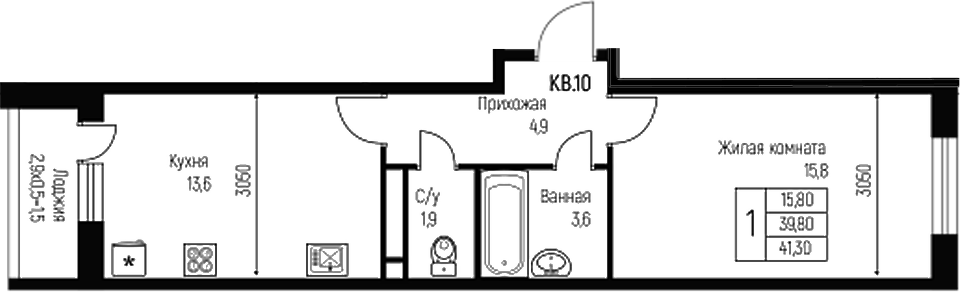 1-комн. квартира, 39.8 м² в ЖК Nova Vita — фото 2