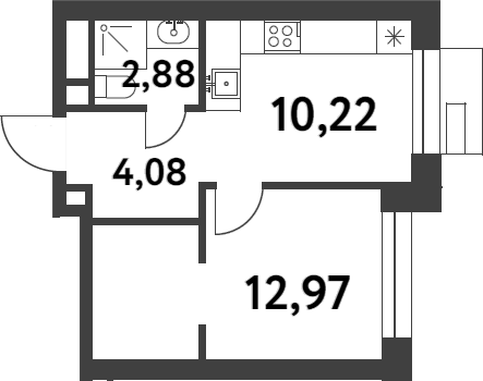 1-комн., 30.15 м², 7/16 этаж, ЖК «Смарт Гарден»