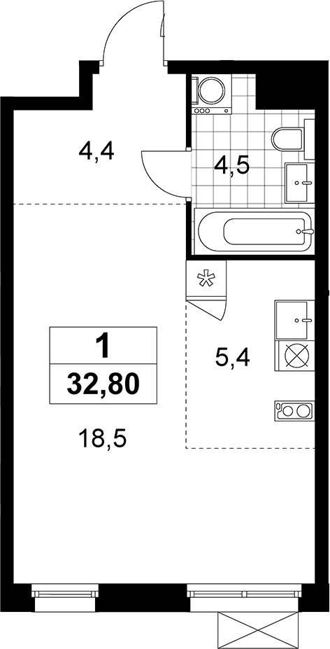 Студия, 32.8 м², 8/13 этаж, ЖК «Прокшино»